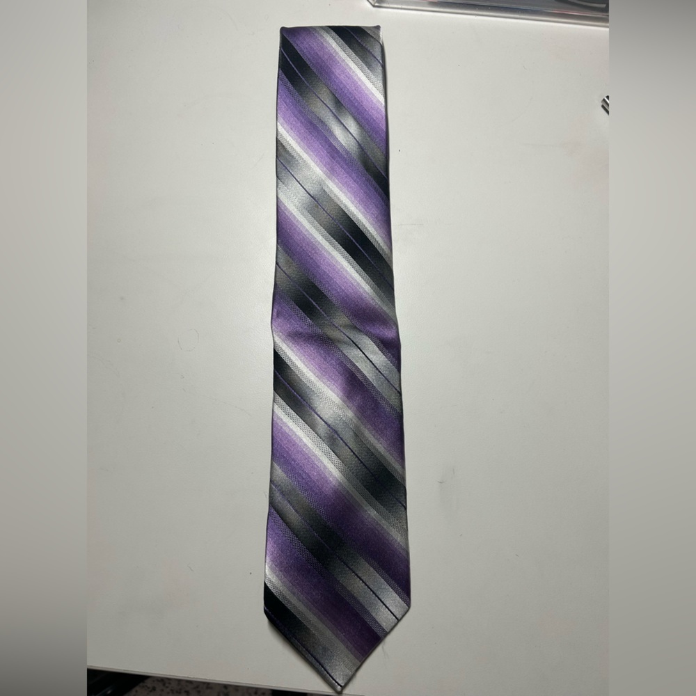 Pierre Cardin Purple and Silver Diagonal Striped Tie